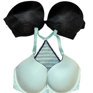 Victoria’s Secret Women's Black strapless and Light Blue Bras 32DD
